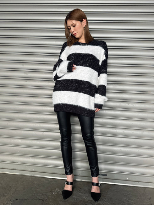 シャギーラメボーダーニットトップス